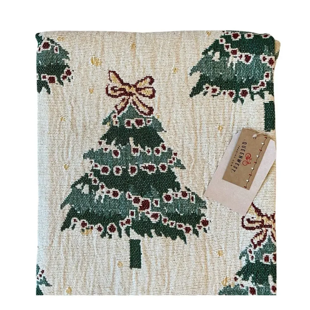 Queenwest Jacquard Throw 50x70 Christmas Tree Holiday Blanket with Fringe New